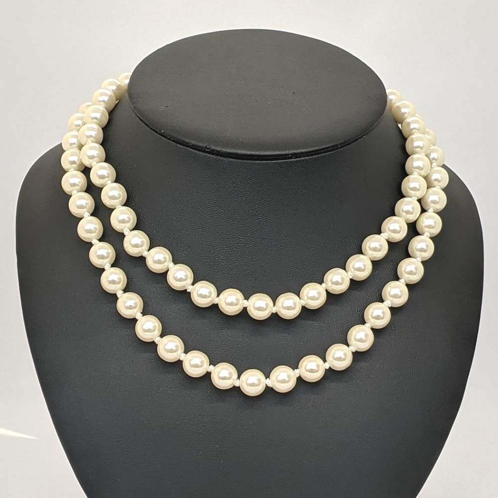 ERWIN PEARL Signed 10mm Double Strand Necklace • Gold Clasp • Jackie O Style - Picture 2 of 9